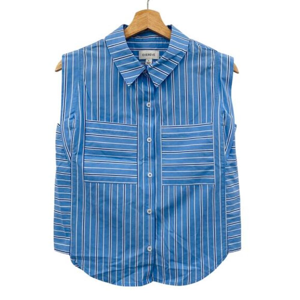 Evereve S blue pin striped sleeveless button‎ down